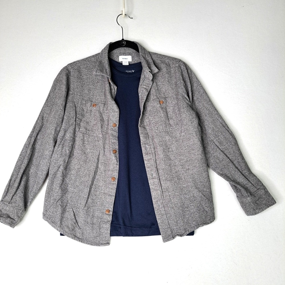 Old Navy Kids L 10 12 Gray Button Up‎ Shirt Navy Active T Shirt Set
